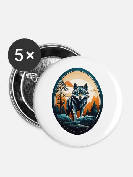 Waldbewohner Wolf - Buttons mittel 32 mm (5er Pack) - Weiß