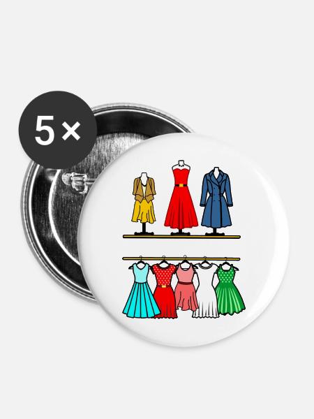 Kleidung mit Textraum - Buttons mittel 32 mm (5er Pack) - Weiß
