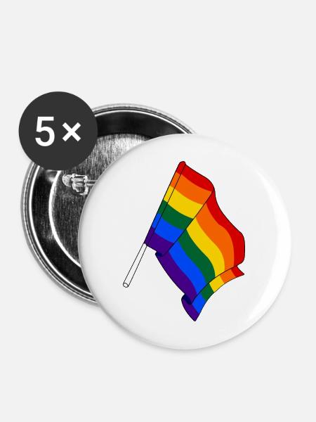 Flagge Regenbogen - Buttons mittel 32 mm (5er Pack) - Weiß