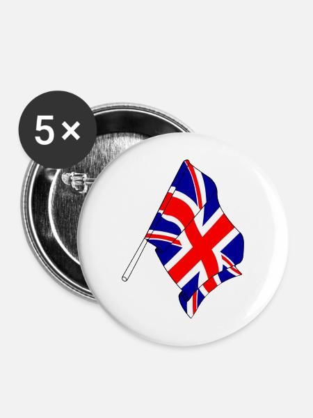 Flagge Großbritannien - Buttons mittel 32 mm (5er Pack) - Weiß