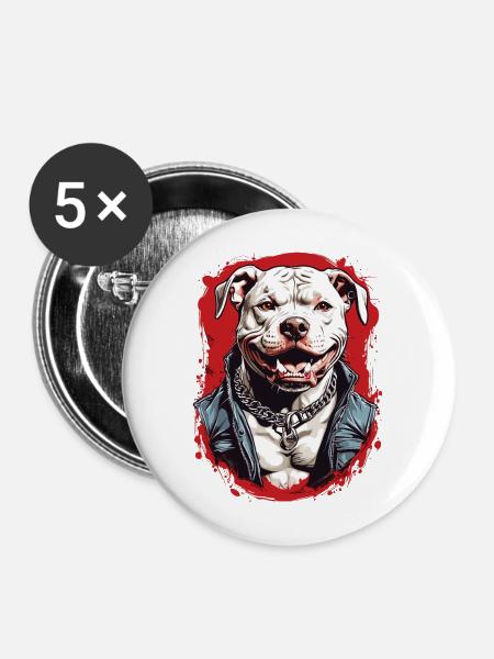 Hunderasse Pitbulls - Buttons mittel 32 mm (5er Pack) - Weiß