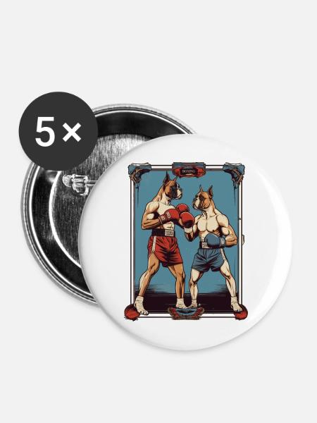Hunde beim Boxen - Buttons mittel 32 mm (5er Pack) - Weiß