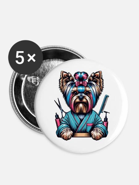 Yorkshire Terrier Friseurin - Buttons mittel 32 mm (5er Pack) - Weiß