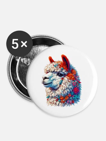 Alpaka - Buttons mittel 32 mm (5er Pack) - Weiß