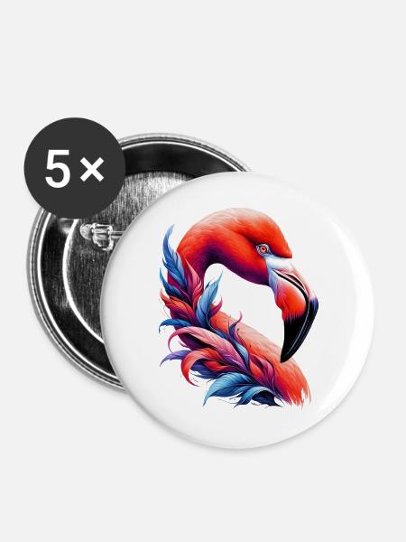 Flamingo - Buttons mittel 32 mm (5er Pack) - Weiß