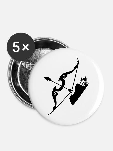 Schütze-Bogen mit Pfeilen - Buttons mittel 32 mm (5er Pack) - Weiß