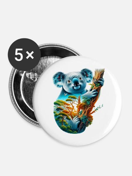 Koala - Buttons mittel 32 mm (5er Pack) - Weiß