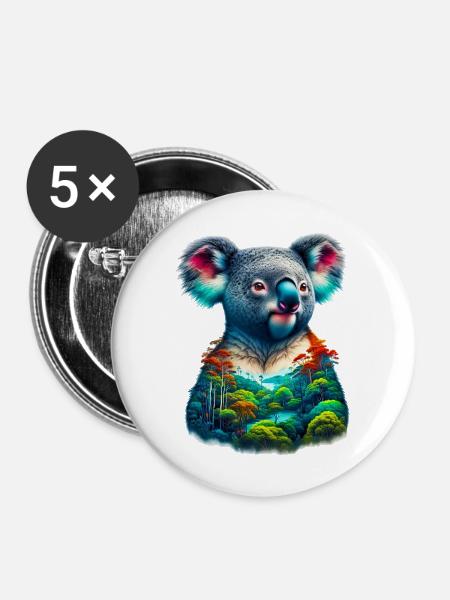 Koala - Buttons mittel 32 mm (5er Pack) - Weiß