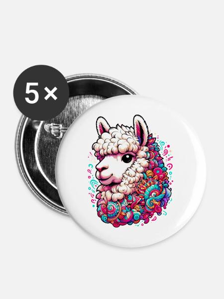 Alpaka - Buttons mittel 32 mm (5er Pack) - Weiß