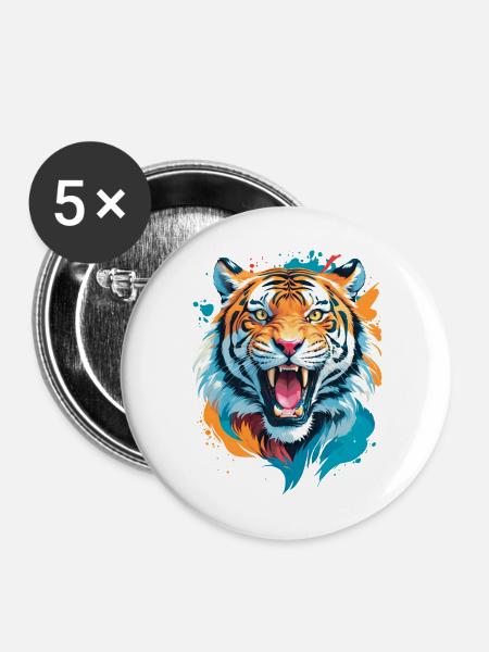Nepal Tiger - Buttons mittel 32 mm (5er Pack) - Weiß