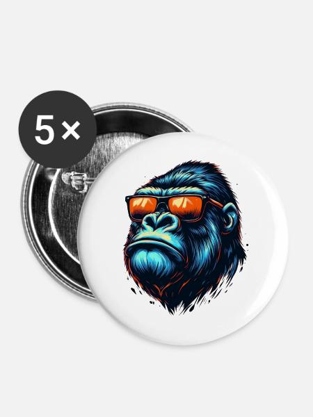 Gorillas mit Sonnenbrille - Buttons mittel 32 mm (5er Pack) - Weiß
