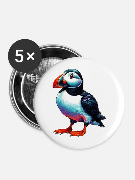 Papageitaucher - Buttons mittel 32 mm (5er Pack) - Weiß