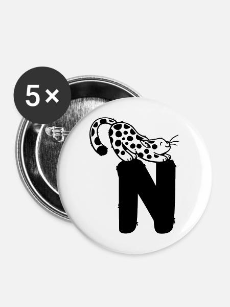Katze Buchstabe N - Buttons mittel 32 mm (5er Pack) - Weiß