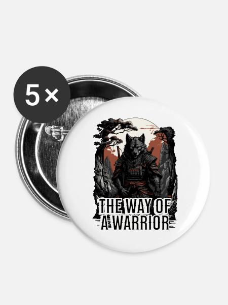 Samurai - Der Weg des Kriegers - Buttons mittel 32 mm (5er Pack) - Weiß