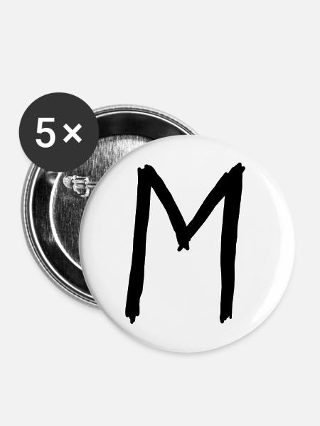 Buchstaben M - Buttons mittel 32 mm (5er Pack) - Weiß