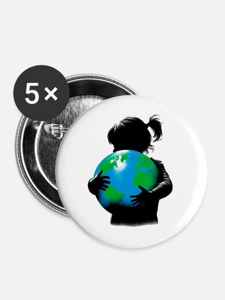 Planet Erde - Buttons mittel 32 mm (5er Pack) - Weiß