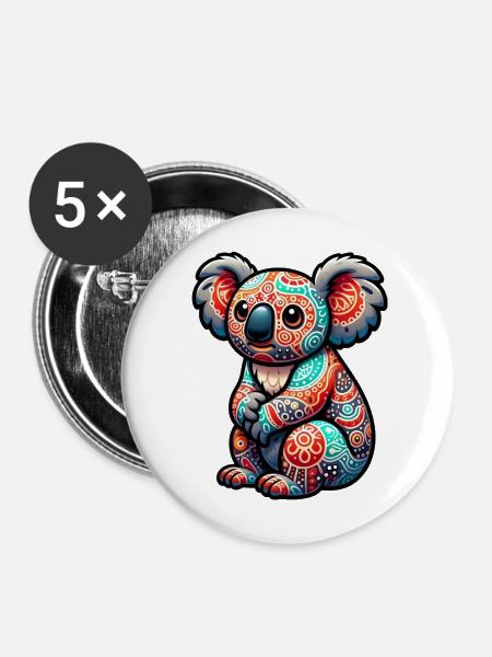Koala - Buttons mittel 32 mm (5er Pack) - Weiß