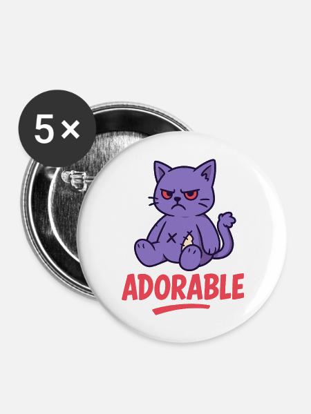Grumpy Kitty - Buttons mittel 32 mm (5er Pack) - Weiß