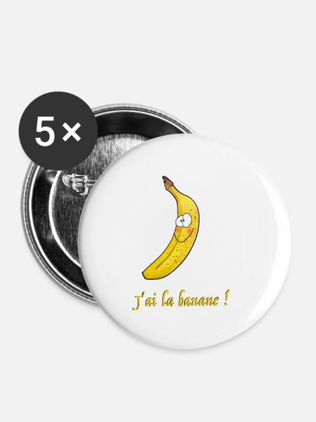 Lächelnde Banane mit lustigem Slogan - Buttons mittel 32 mm (5er Pack) - Weiß