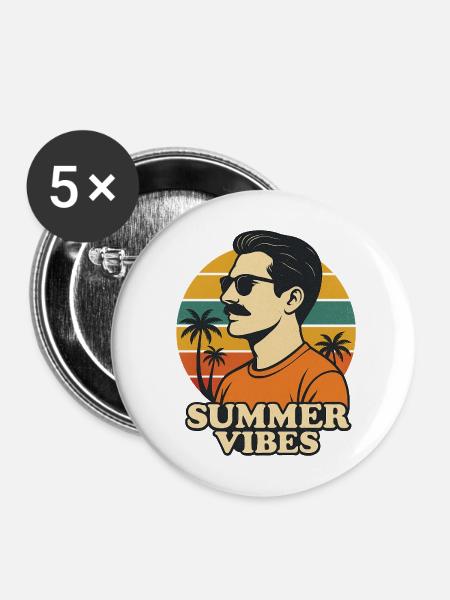Sommer Vibes Retro Design - Buttons mittel 32 mm (5er Pack) - Weiß