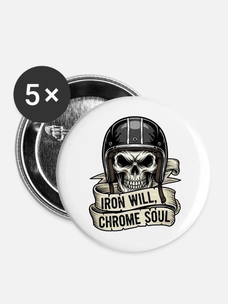 Iron Will, Chrome Soul - Buttons mittel 32 mm (5er Pack) - Weiß