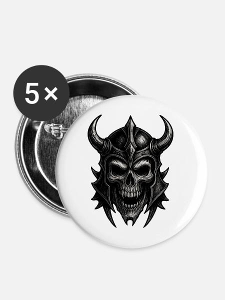 Detaillierter Skull mit Kriegerhelm - Buttons mittel 32 mm (5er Pack) - Weiß