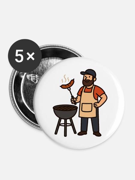 Gemütlicher Grillabend mit BamBam - Buttons mittel 32 mm (5er Pack) - Weiß