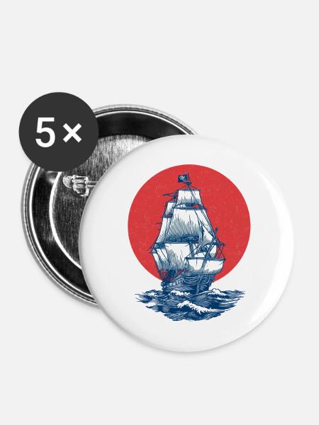 Mystischer Piratenschiff - Buttons mittel 32 mm (5er Pack) - Weiß