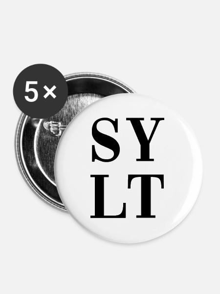 Sylt - Nordsee - Deutschland - Westerland - Buttons mittel 32 mm (5er Pack) - Weiß