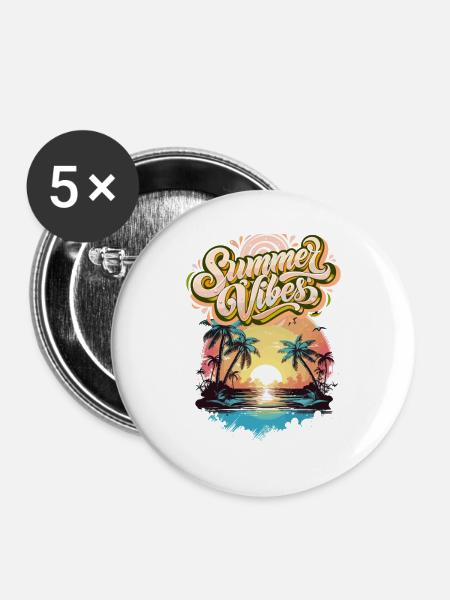 Sommerstimmung Palmen Sunset - Buttons mittel 32 mm (5er Pack) - Weiß