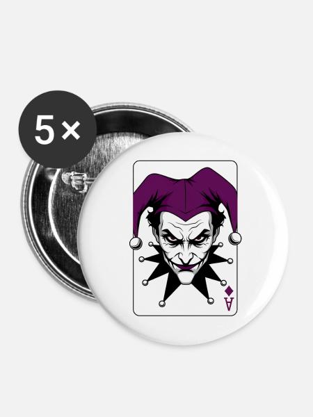Harlekin Joker Clown Illustration - Buttons mittel 32 mm (5er Pack) - Weiß