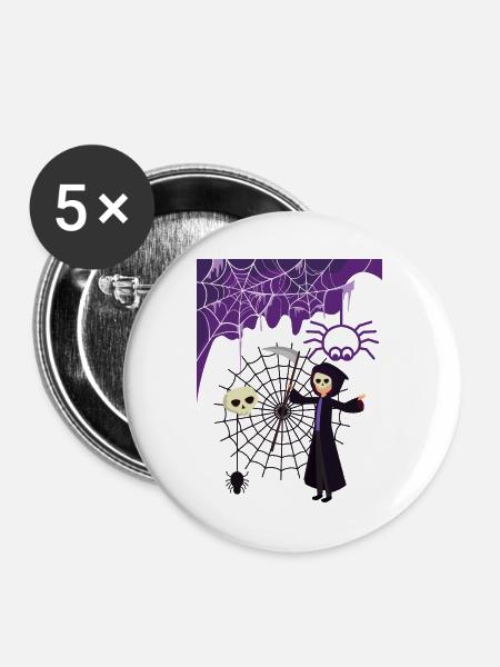 Grim Reaper im Spinnennetz - Buttons mittel 32 mm (5er Pack) - Weiß