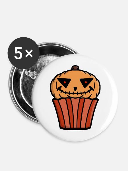 Kürbis Cupcake Halloween - Buttons mittel 32 mm (5er Pack) - Weiß