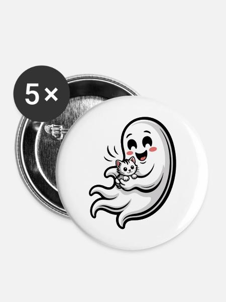 Kuscheliger Geist mit Katze - Buttons mittel 32 mm (5er Pack) - Weiß