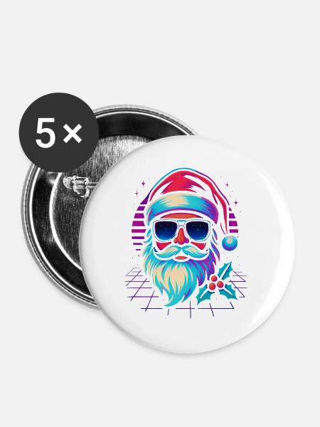  Weihnachtsmann Lustig Retro Gaming - Buttons mittel 32 mm (5er Pack) - Weiß