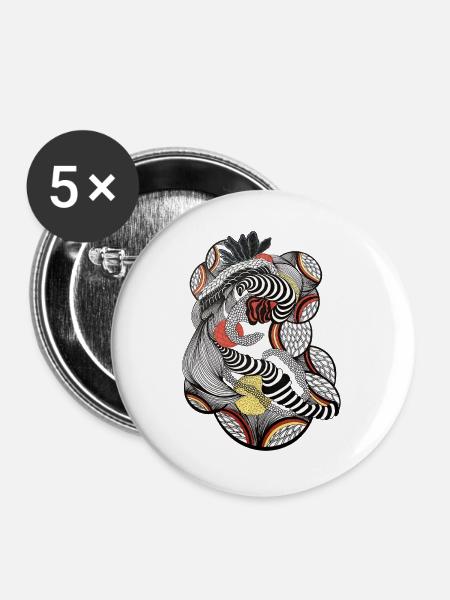 Verschlungene Linienkunst - Buttons mittel 32 mm (5er Pack) - Weiß