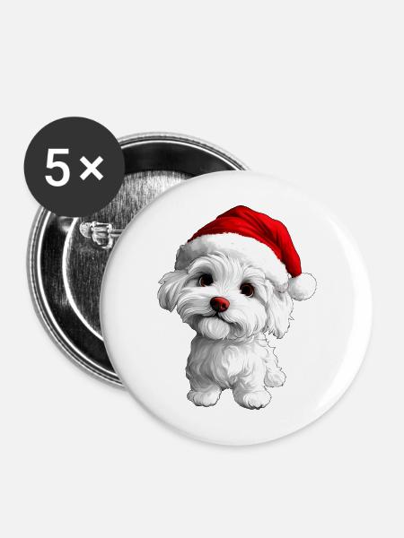Hündchen Christmas - Buttons mittel 32 mm (5er Pack) - Weiß