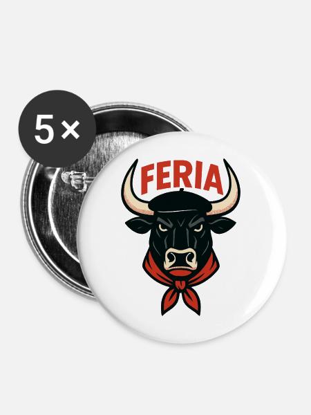 Feria – Baskenland – Stier - Buttons mittel 32 mm (5er Pack) - Weiß