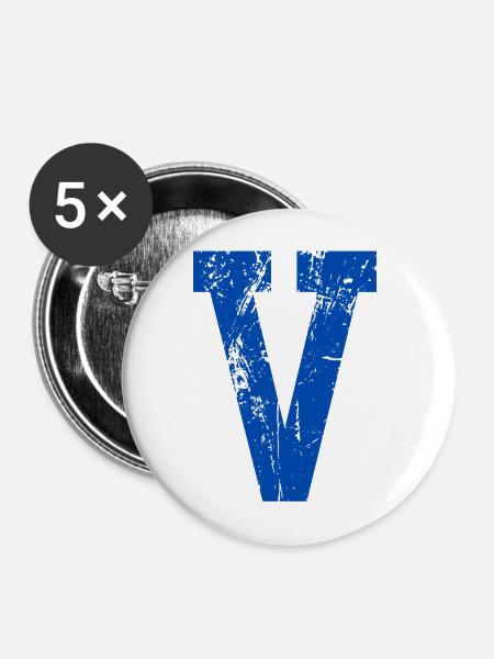 Letter v Sport Retro - Buttons mittel 32 mm (5er Pack) - Weiß