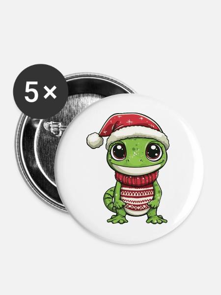 Echse Weihnachten Xmas - Buttons mittel 32 mm (5er Pack) - Weiß