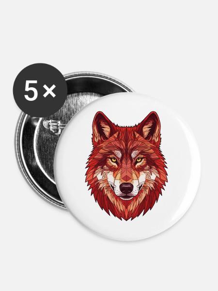 Geometrischer roter Wolf - Buttons mittel 32 mm (5er Pack) - Weiß