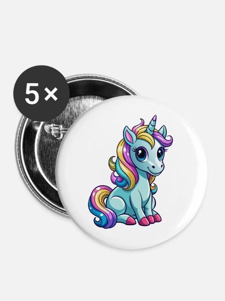 Sitzendes Einhorn - Buttons mittel 32 mm (5er Pack) - Weiß