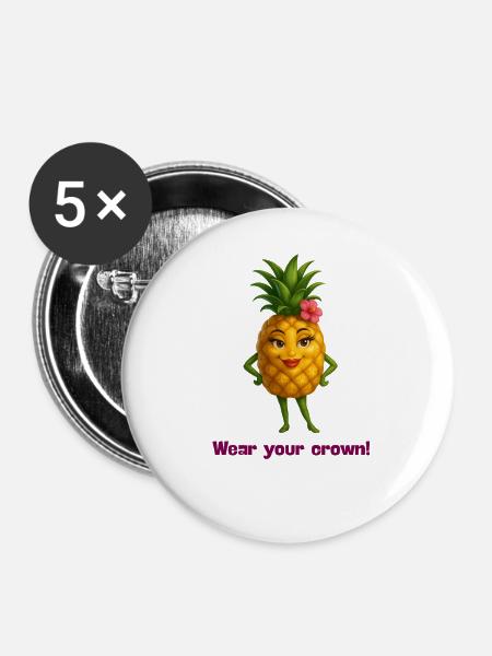 Kronen-Pineapple Motiv - Buttons mittel 32 mm (5er Pack) - Weiß