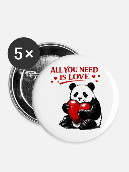 Panda Herzliebe Motiv - Buttons mittel 32 mm (5er Pack) - Weiß