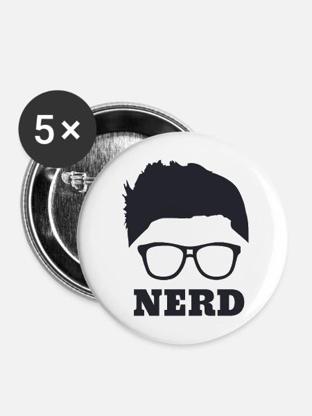 Nerd - Buttons mittel 32 mm (5er Pack) - Weiß