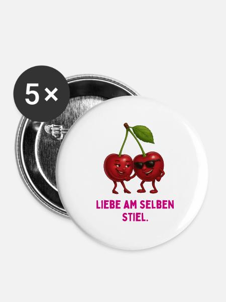 Kirschenpaar am selben Stiel - Buttons mittel 32 mm (5er Pack) - Weiß