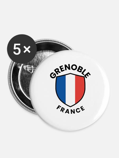 Grenoble Shield Frankreich - Buttons mittel 32 mm (5er Pack) - Weiß