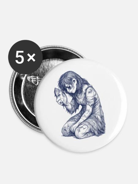Melancholische Mädchenfigur Skizze - Buttons mittel 32 mm (5er Pack) - Weiß