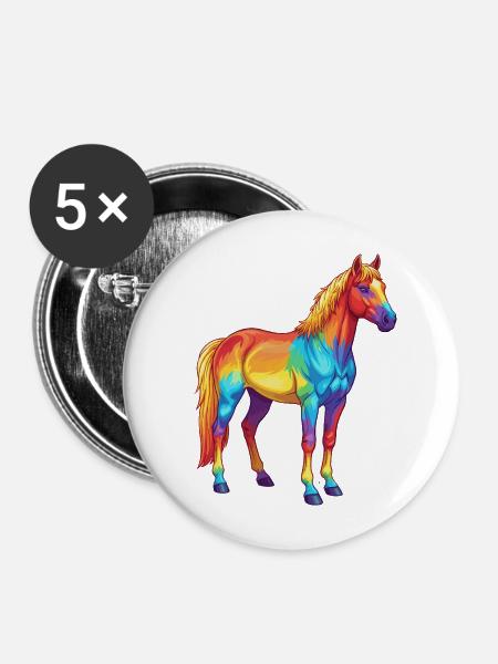 Buntes Pferderegenbogen-Pop-Art-Aquarell - Buttons mittel 32 mm (5er Pack) - Weiß