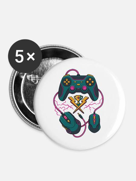 Neon Gaming Trophäe - Buttons mittel 32 mm (5er Pack) - Weiß